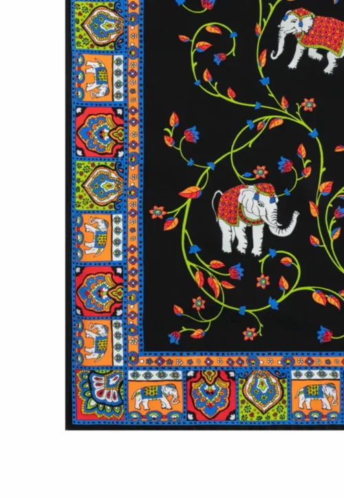 Jedwabna apaszka z intensywnymi kolorami i wzorem słoników, dodająca elegancji i energii każdej stylizacji.