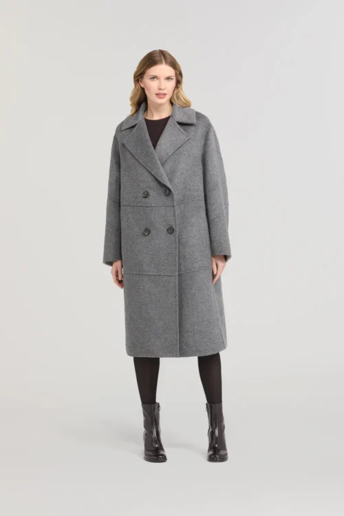 szary płaszcz Diego M dwurzędowy z wełny