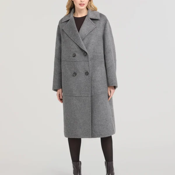 szary płaszcz Diego M dwurzędowy z wełny