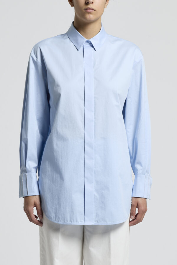 Koszula błękitna Peserico ze zdobionymi rękawami